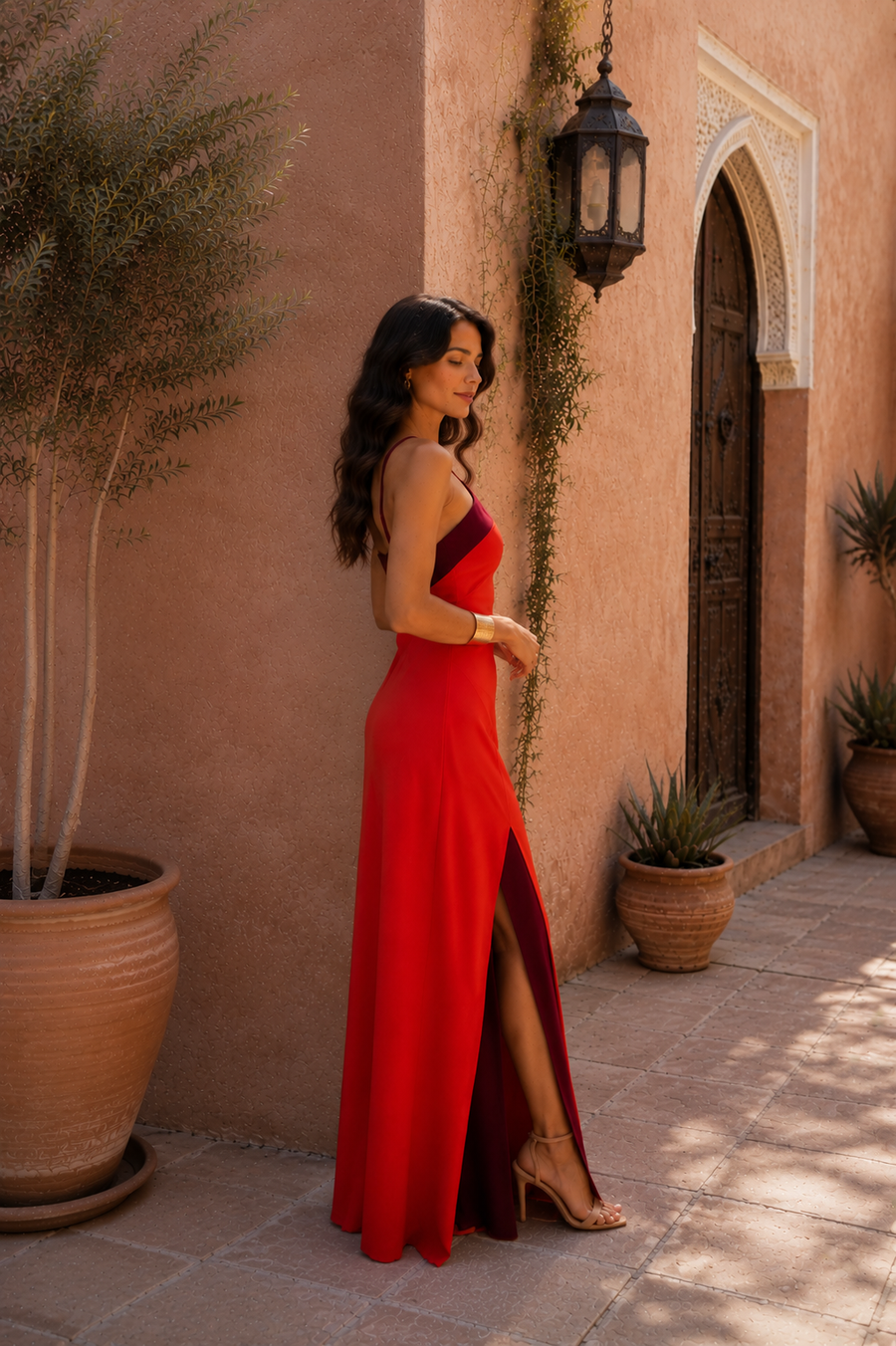 Long halter dress with slit