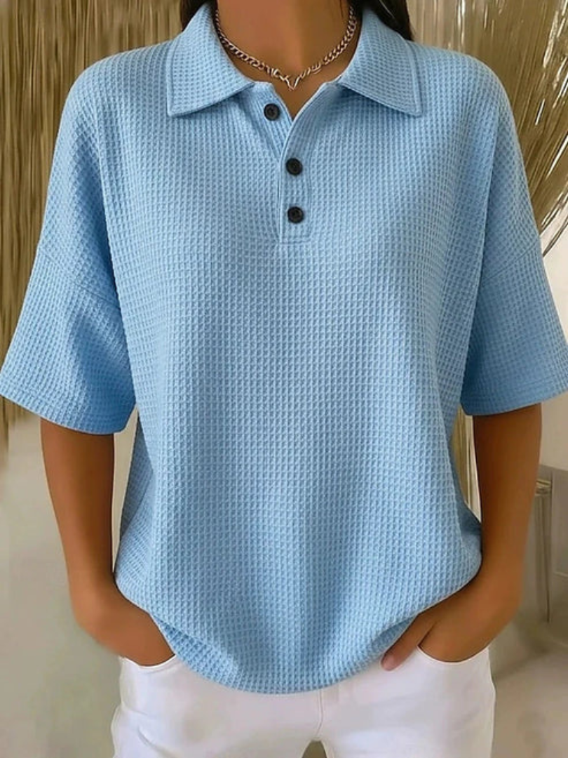 Peggie™ | Comfortable Waffle Polo Blouse