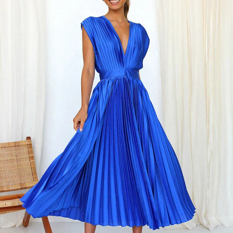 Kendall | V-Neck Maxi Dress with Pleats