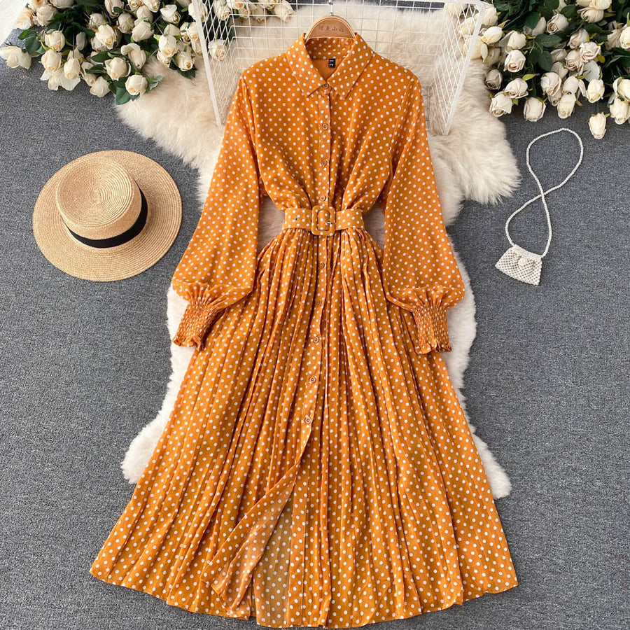 Keturah | Polka Dot Chiffon Pleated Dress