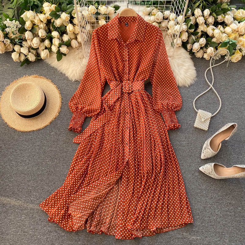 Keturah | Polka Dot Chiffon Pleated Dress