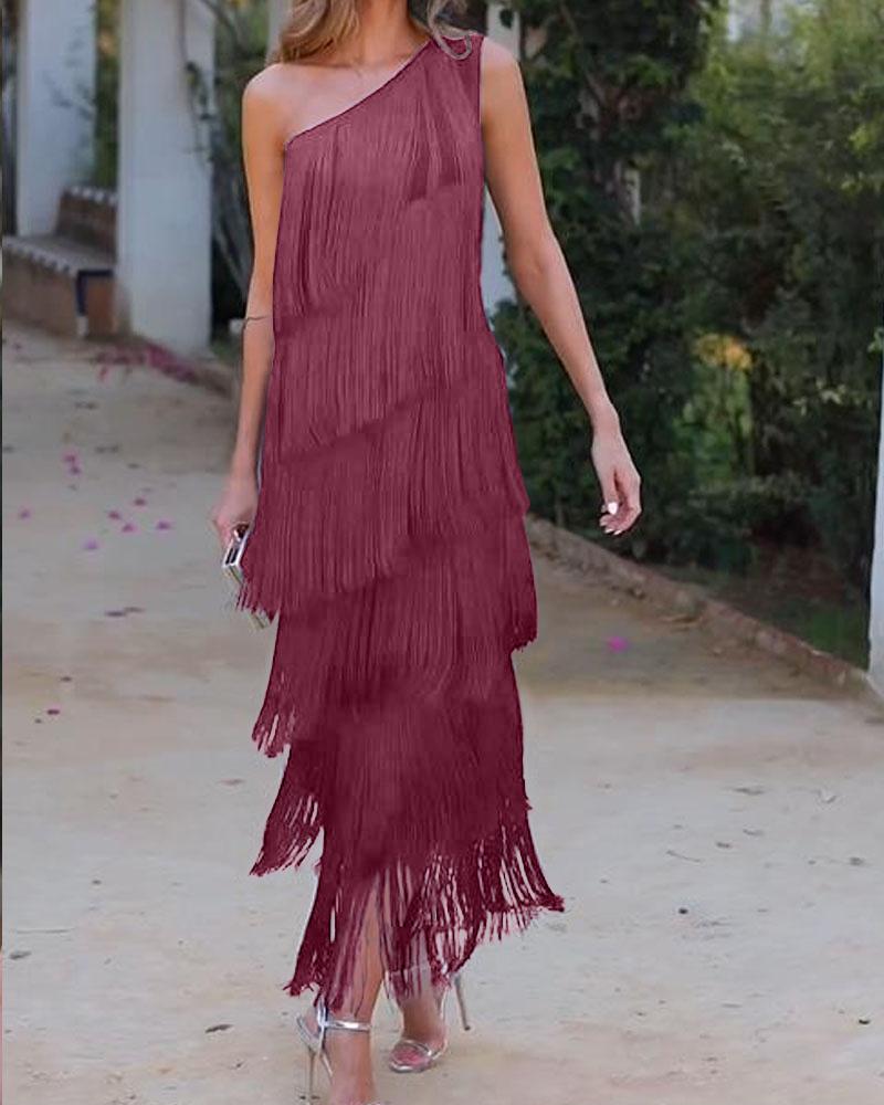 Endora | Off Shoulder Elegant Fringe Dress