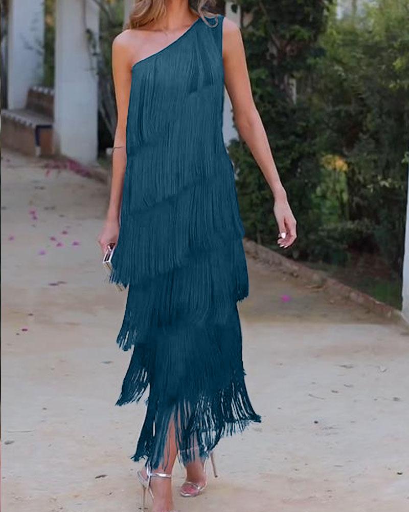 Endora | Off Shoulder Elegant Fringe Dress