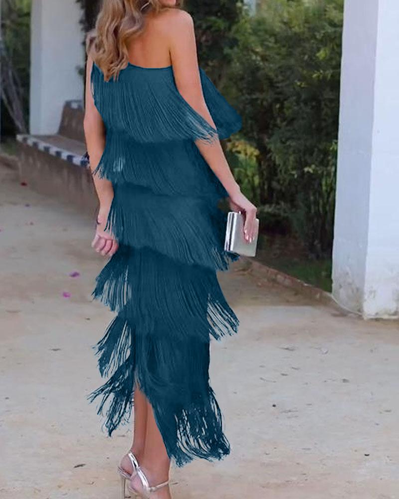 Endora | Off Shoulder Elegant Fringe Dress