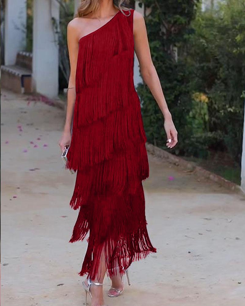 Endora | Off Shoulder Elegant Fringe Dress