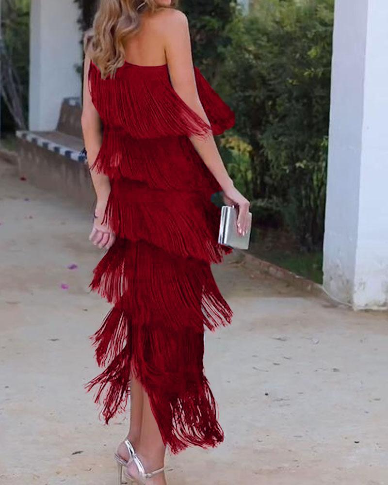 Endora | Off Shoulder Elegant Fringe Dress