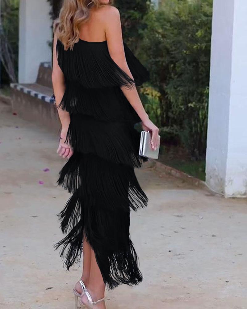 Endora | Off Shoulder Elegant Fringe Dress