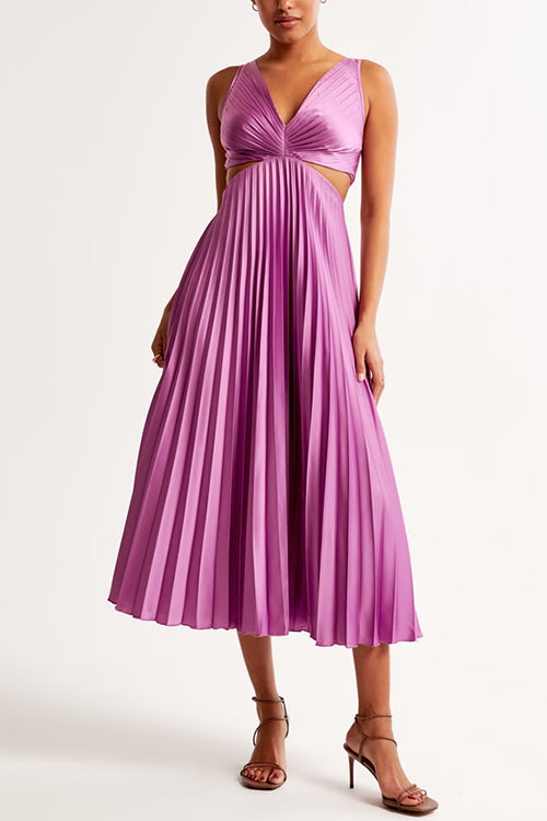 Violeta | Cut Out Waist Sleeveless Pleated Maxi Dress