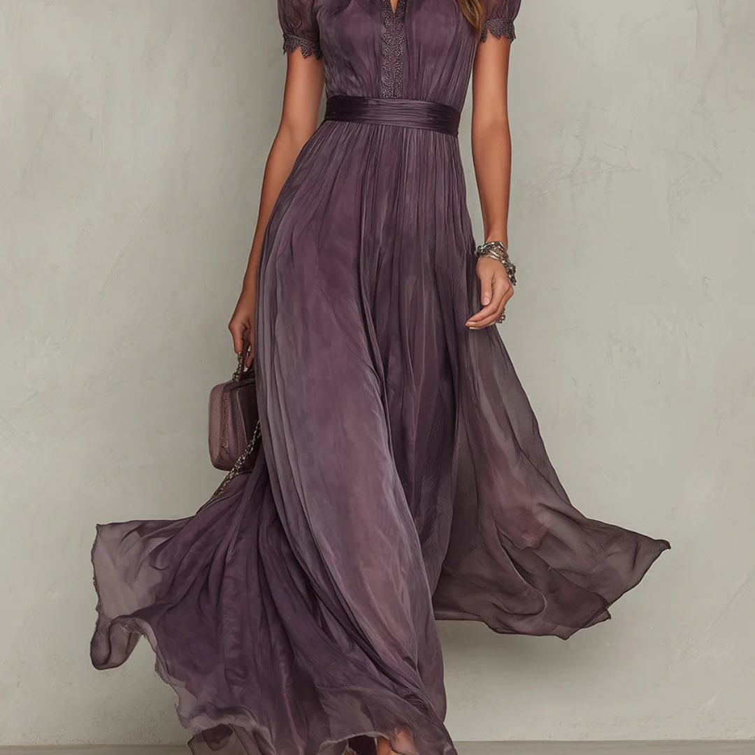 Vivienne | Lace Trim Chiffon Maxi Dress
