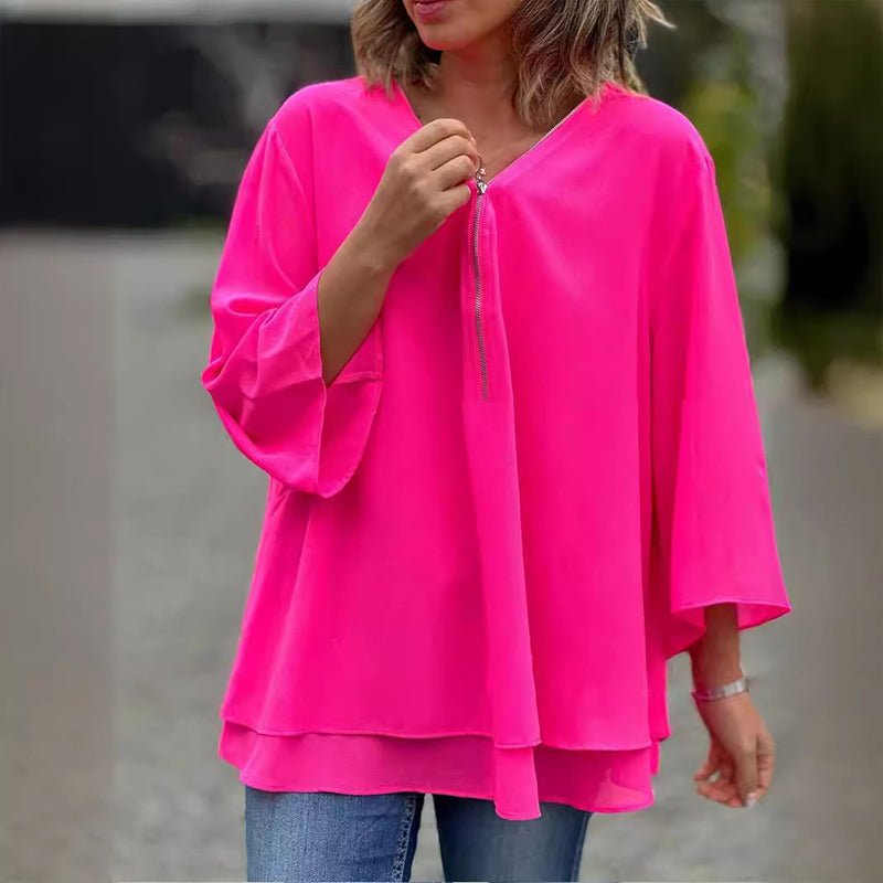 Jayne | Chiffon Zipper Blouse