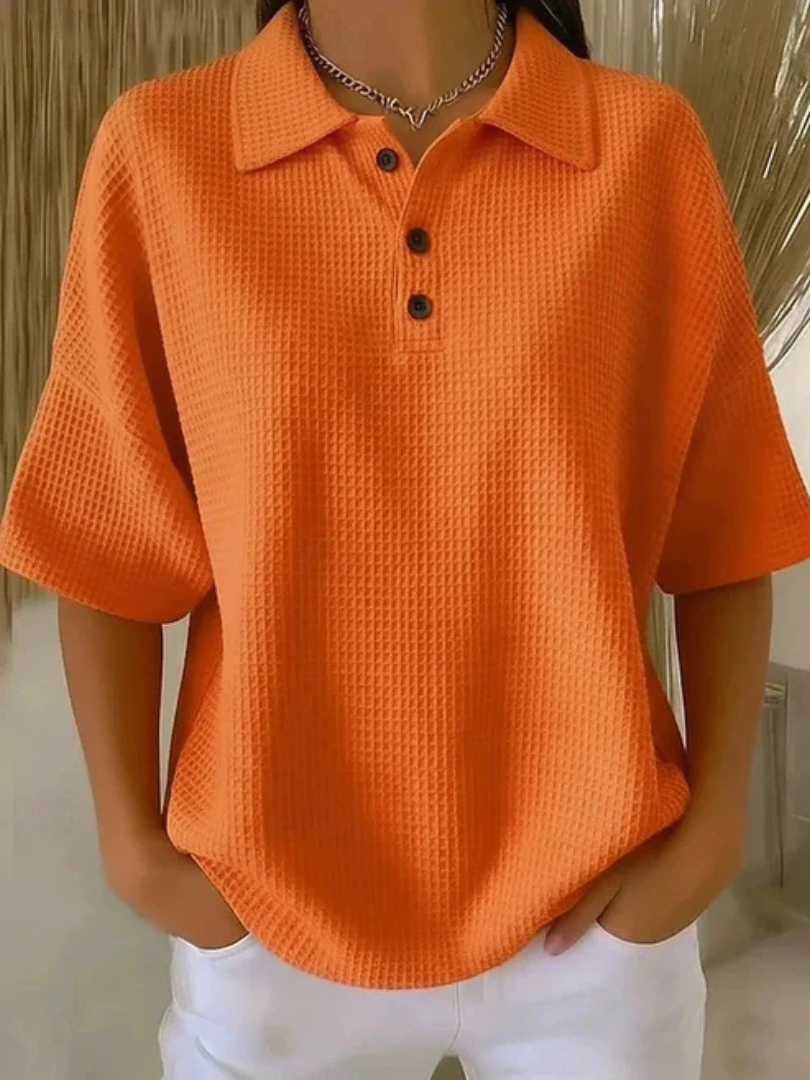 Peggie™ | Comfortable Waffle Polo Blouse