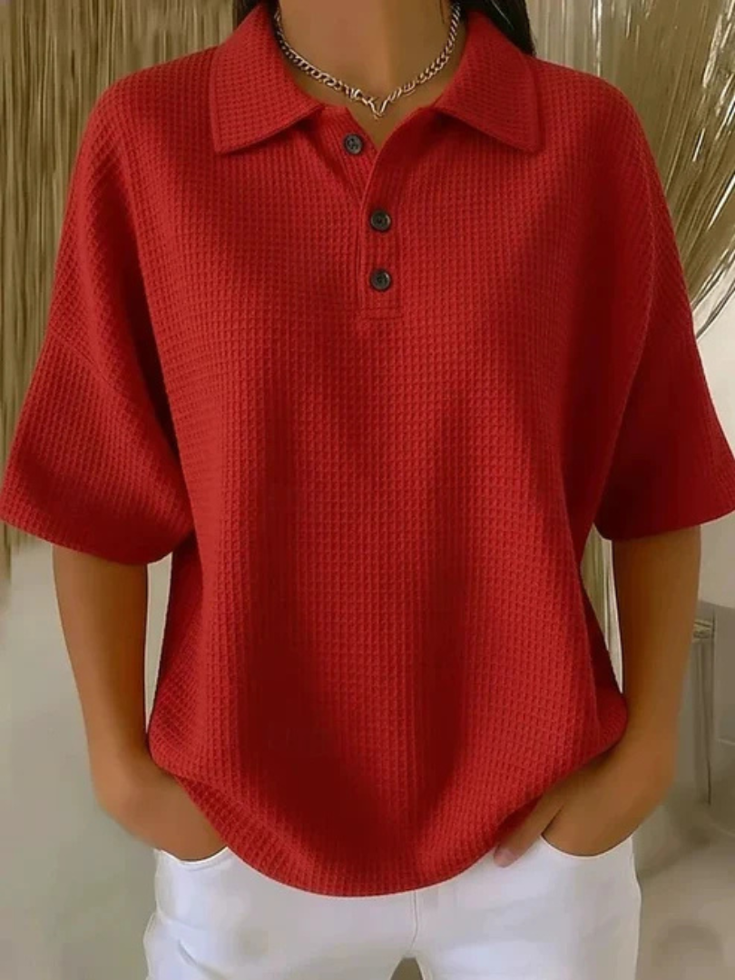 Peggie™ | Comfortable Waffle Polo Blouse