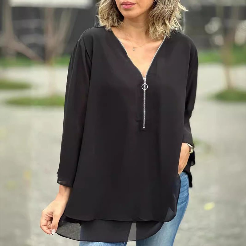 Jayne | Chiffon Zipper Blouse