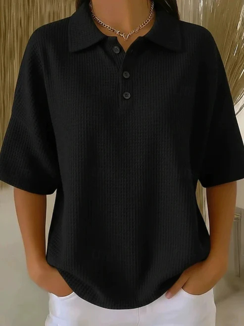 Peggie™ | Comfortable Waffle Polo Blouse