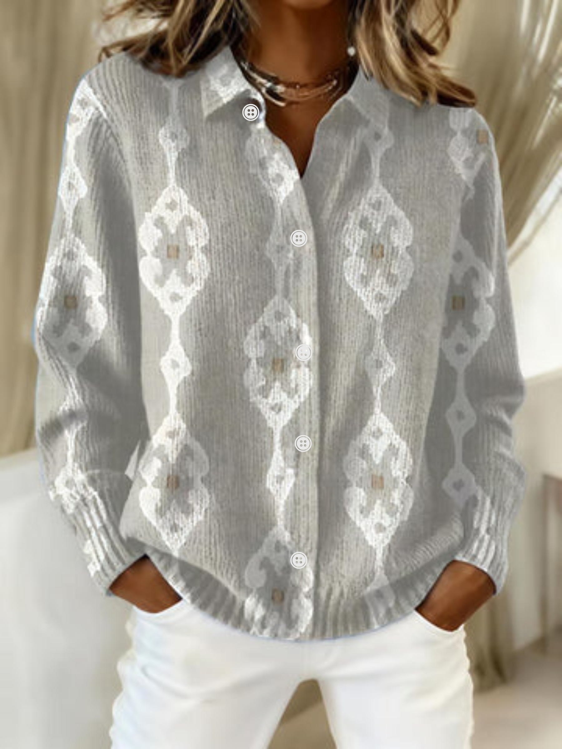Constance | Elegant Knit Hoodie Blouse with Diamond Pattern