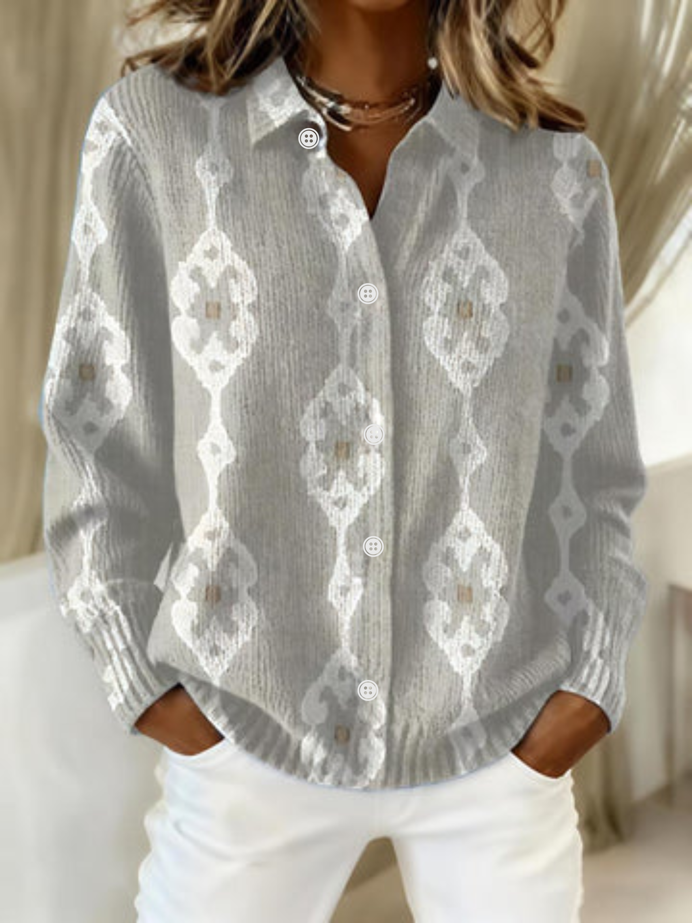Constance | Elegant Knit Hoodie Blouse with Diamond Pattern