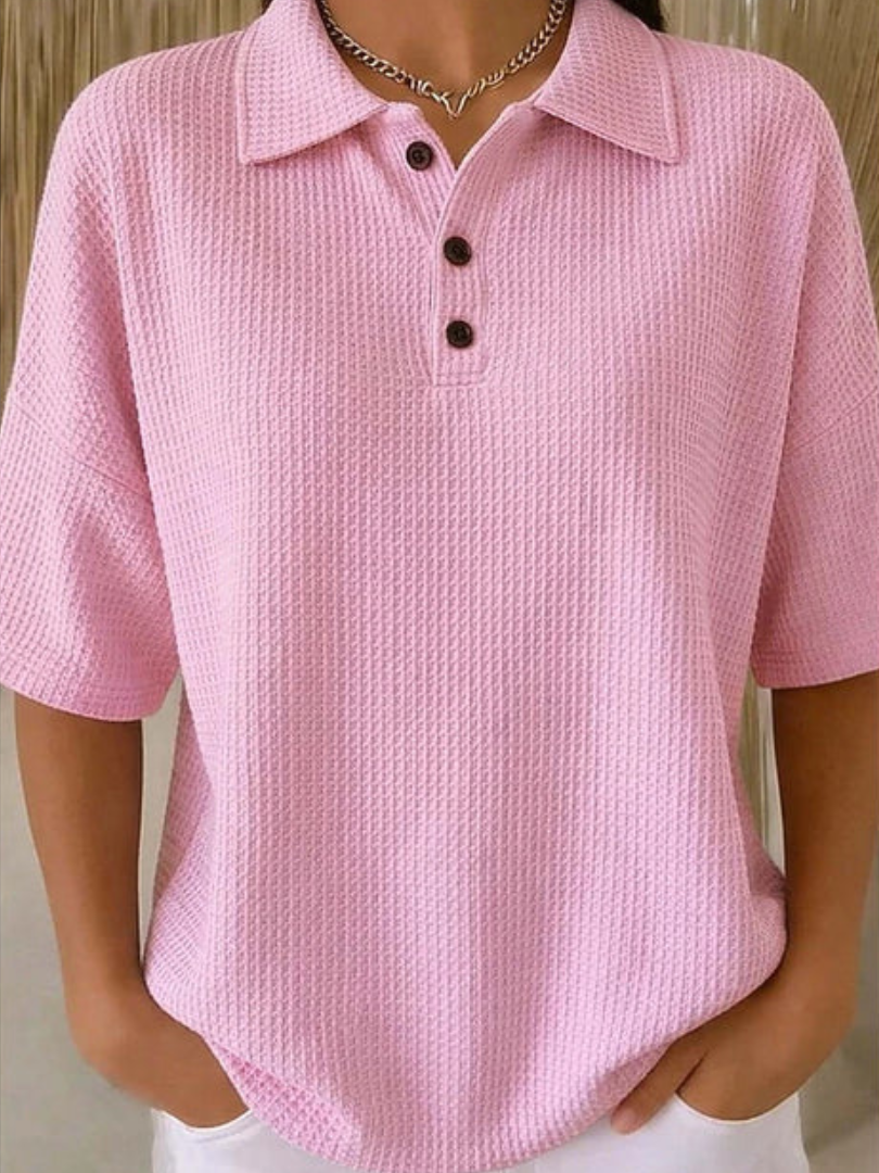 Peggie™ | Comfortable Waffle Polo Blouse