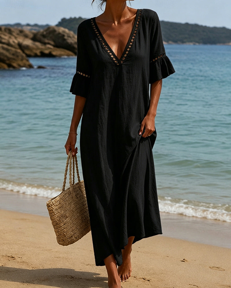 Nellina | Dress with a Deep V-Neck and Ruffles
