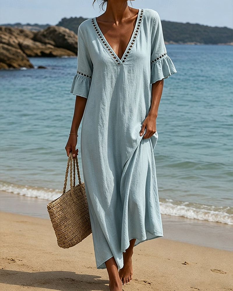 Nellina | Dress with a Deep V-Neck and Ruffles