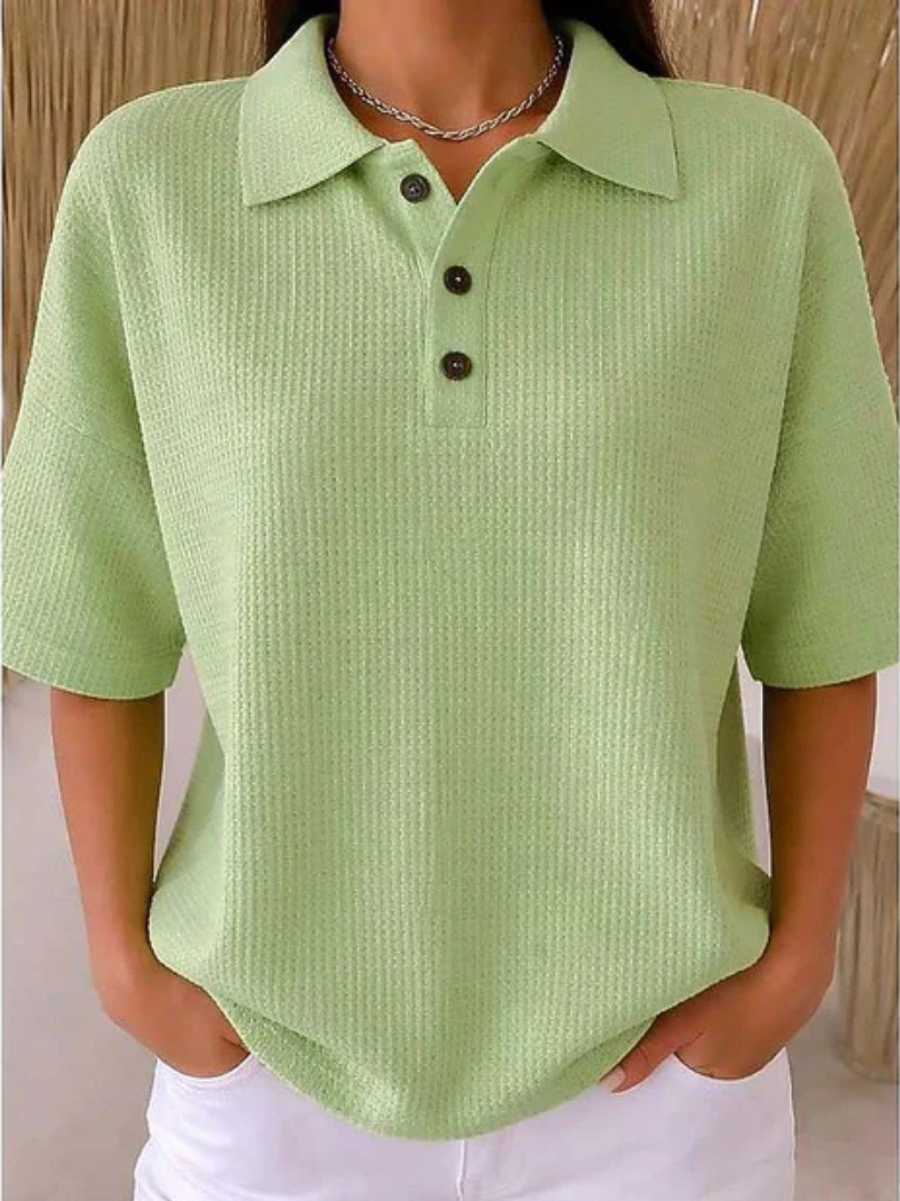 Peggie™ | Comfortable Waffle Polo Blouse