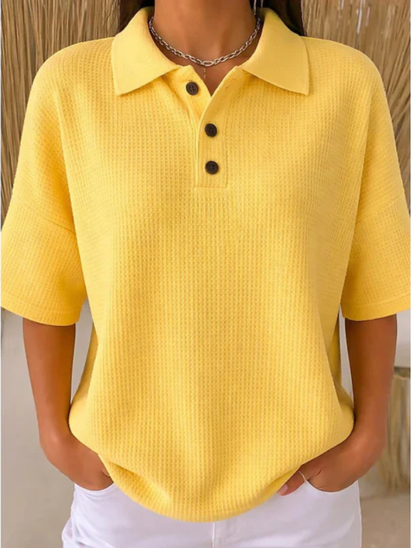 Peggie™ | Comfortable Waffle Polo Blouse