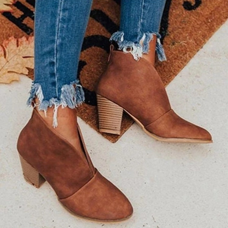 Sheba | Ankle Boots - Almond Toe - Chunky Stacked Heel - Slip-on Casual Wear