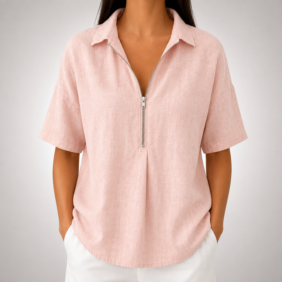Elara Half-Zip Collared Blouse
