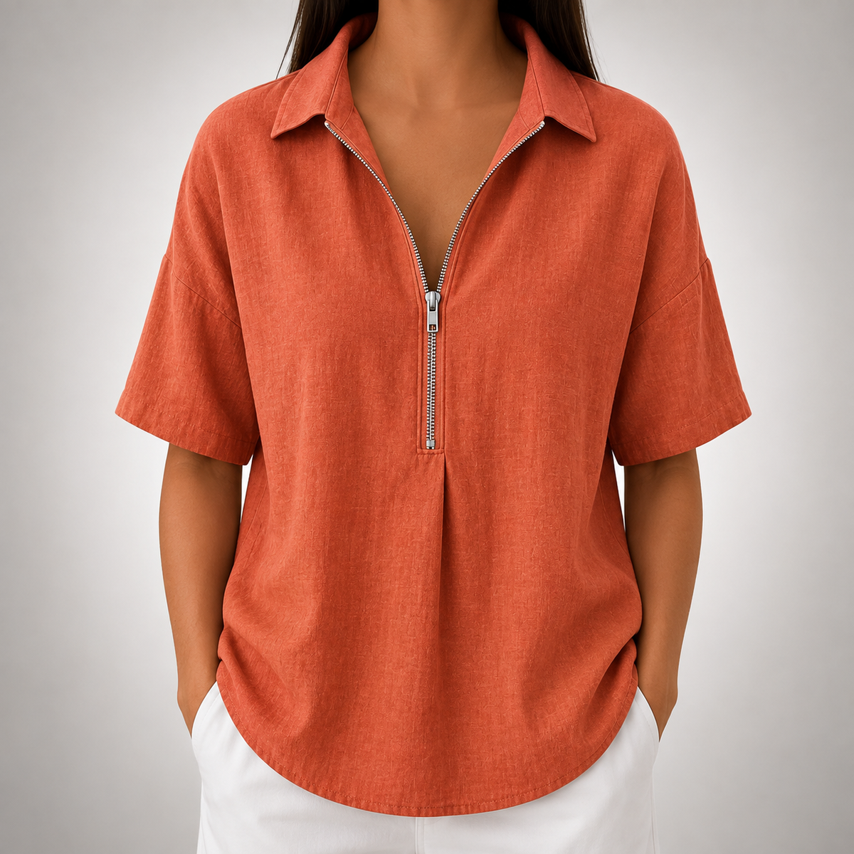 Elara Half-Zip Collared Blouse