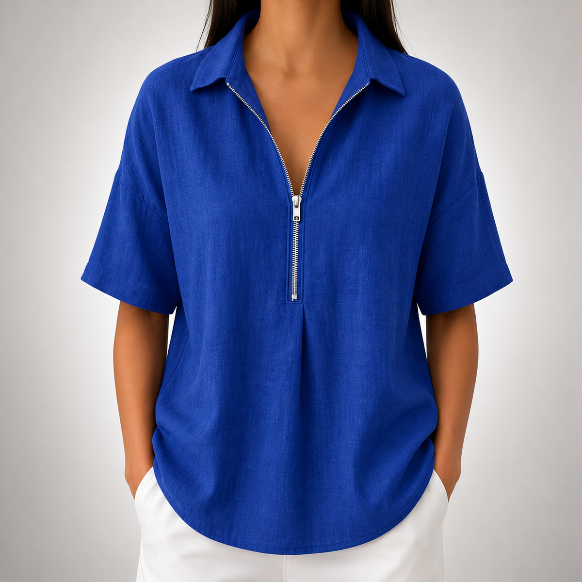 Elara Half-Zip Collared Blouse