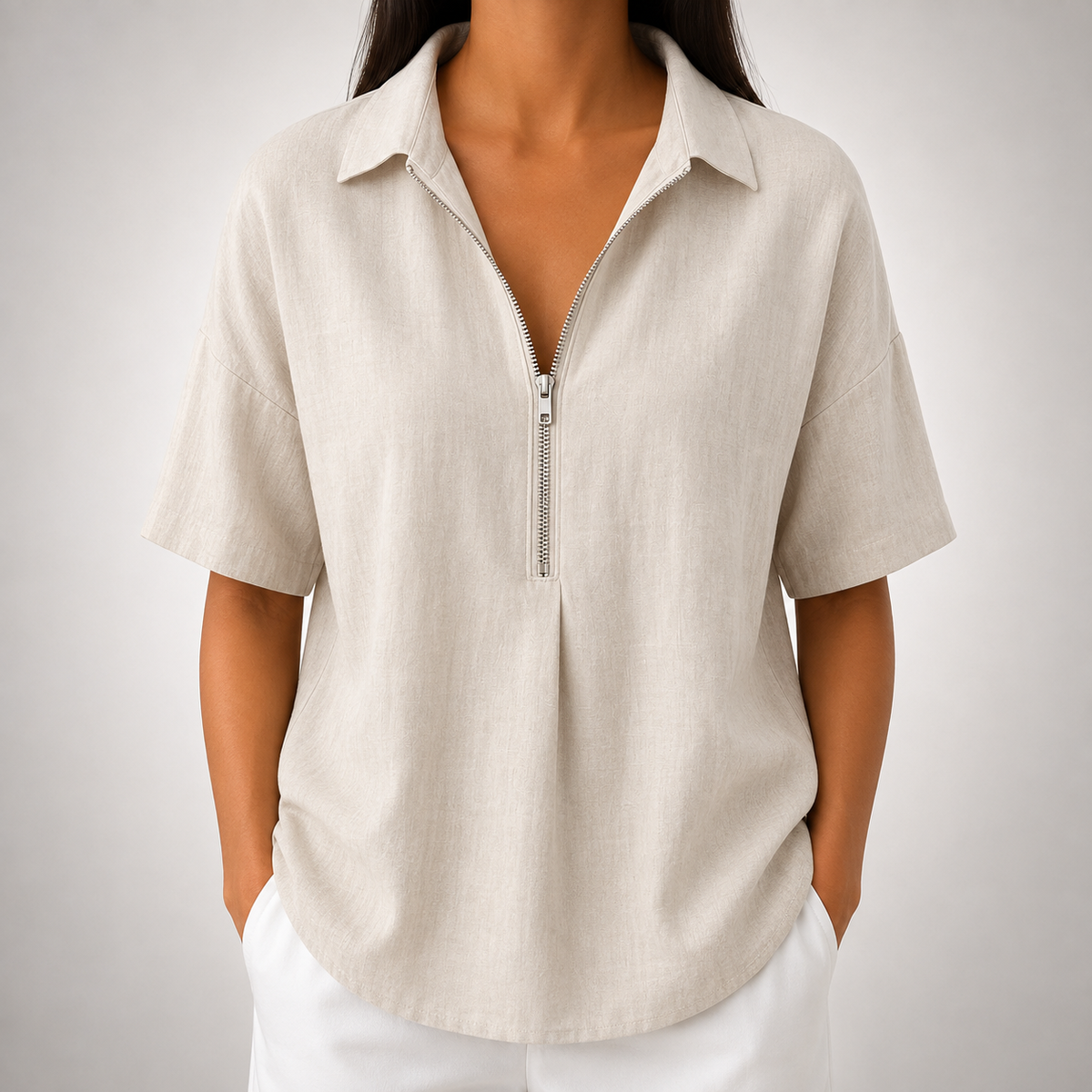 Elara Half-Zip Collared Blouse
