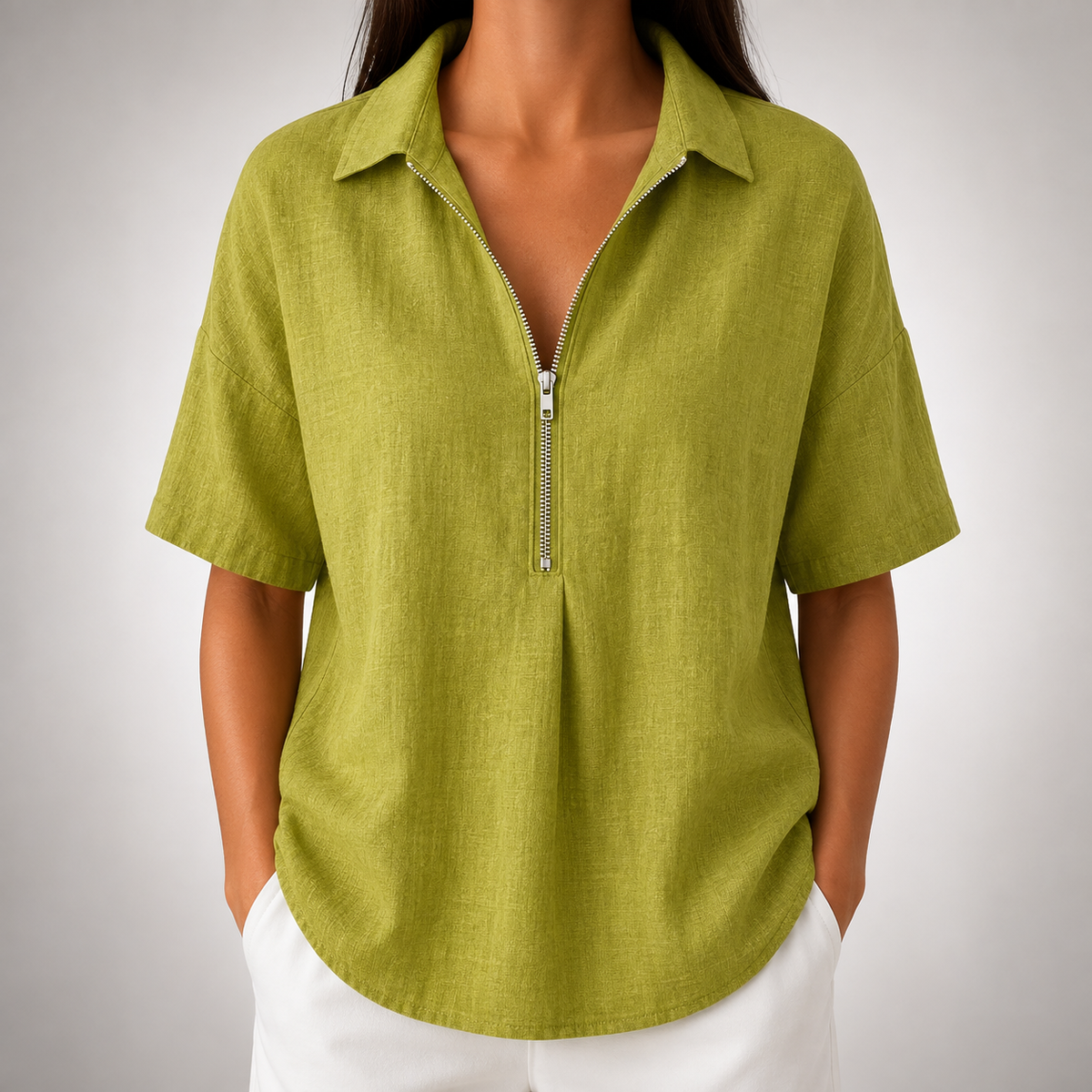 Elara Half-Zip Collared Blouse