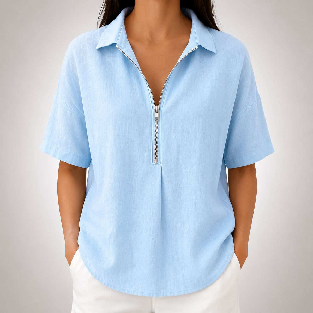 Elara Half-Zip Collared Blouse