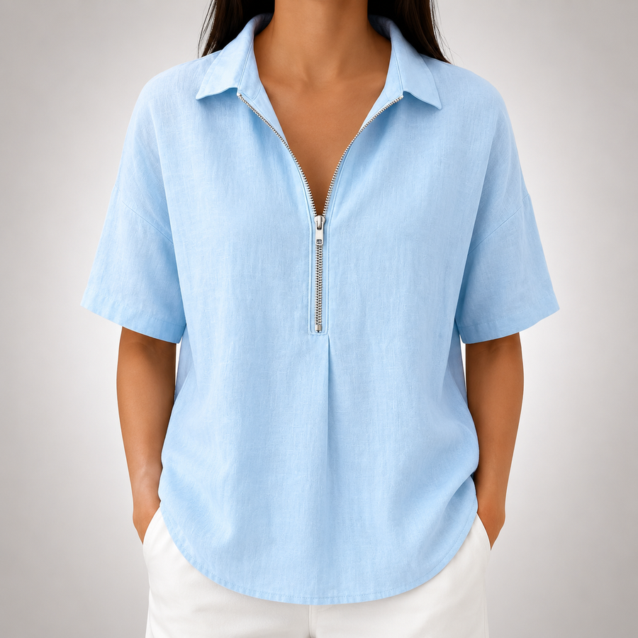Elara Half-Zip Collared Blouse