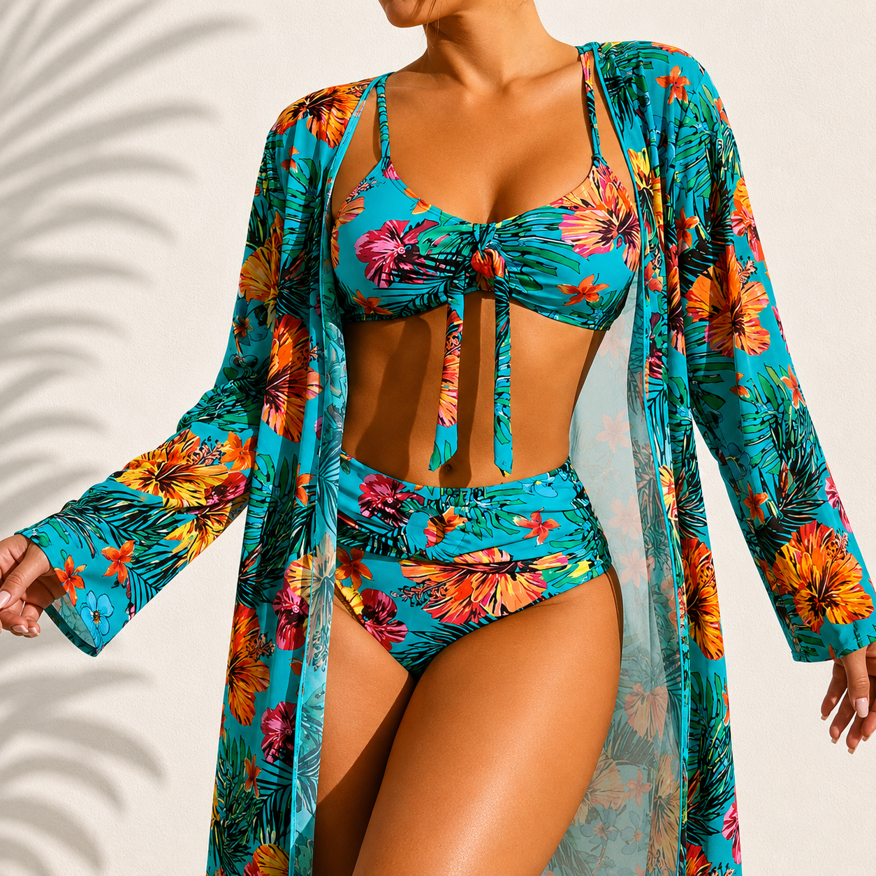 Marie | Elegant Tropical 3-Piece Bikini Set