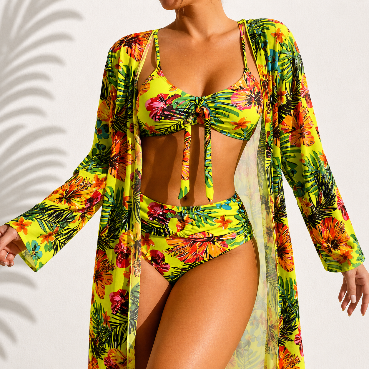 Marie | Elegant Tropical 3-Piece Bikini Set