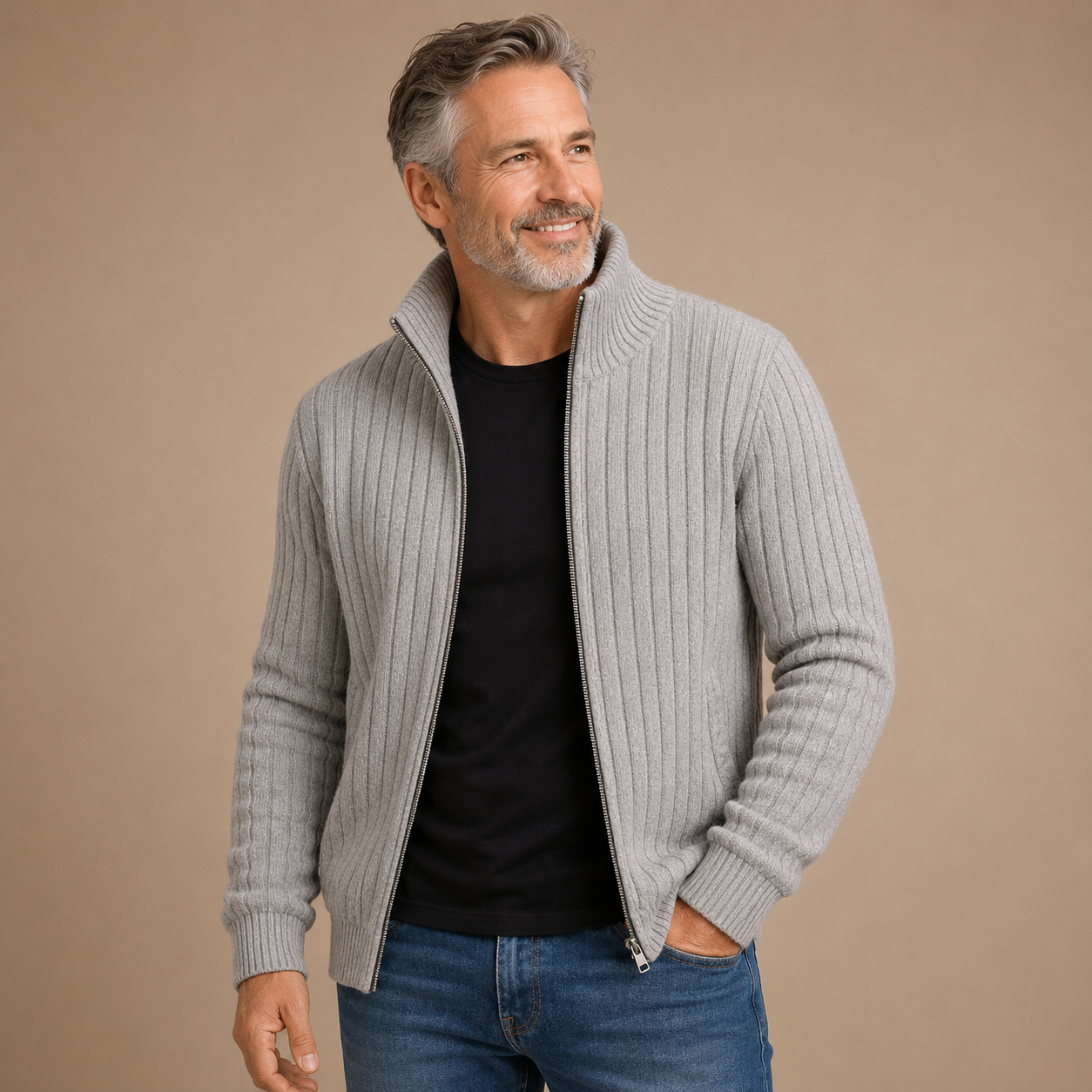 Richie - Classic Ribbed Zip Cardigan