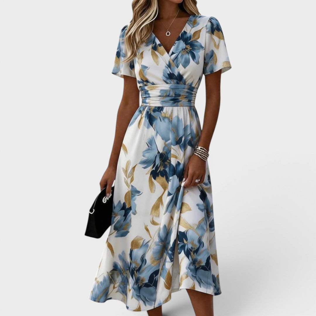 Ava™ | Floral Wrap Waist Midi Dress