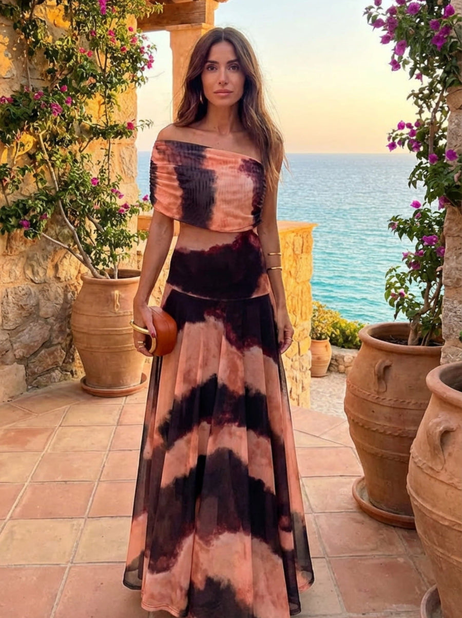 Dress with Orange and Brown Print