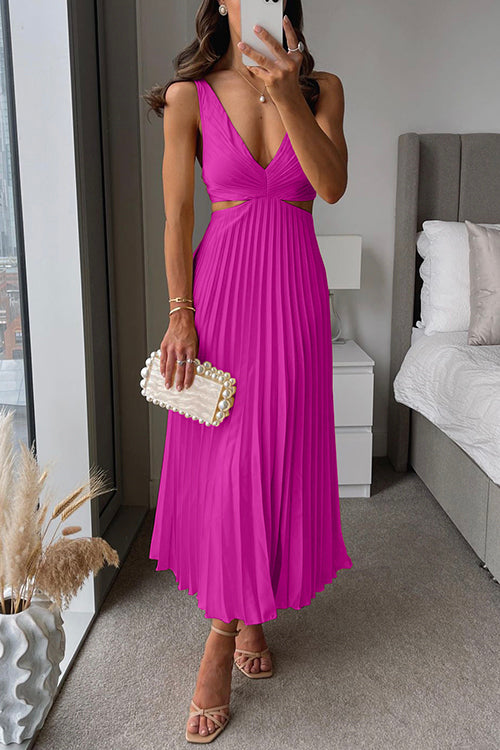 Violeta | Cut Out Waist Sleeveless Pleated Maxi Dress