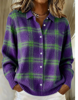 Melania | Soft Hoodie Blouse with Check Pattern