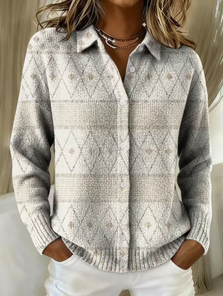 Honey | Elegant Knit Hoodie Blouse with Diamond Pattern