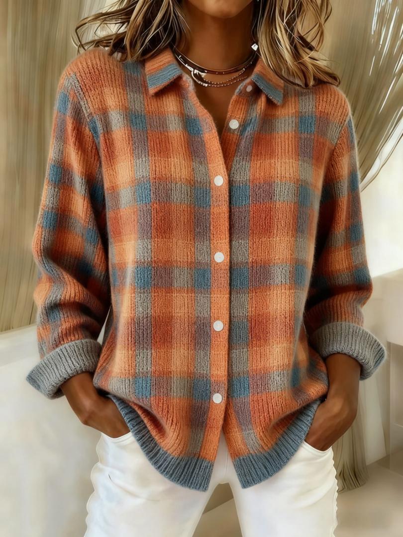 Brooke | Checked Blouse Made from Warm, Soft Hoodie Material