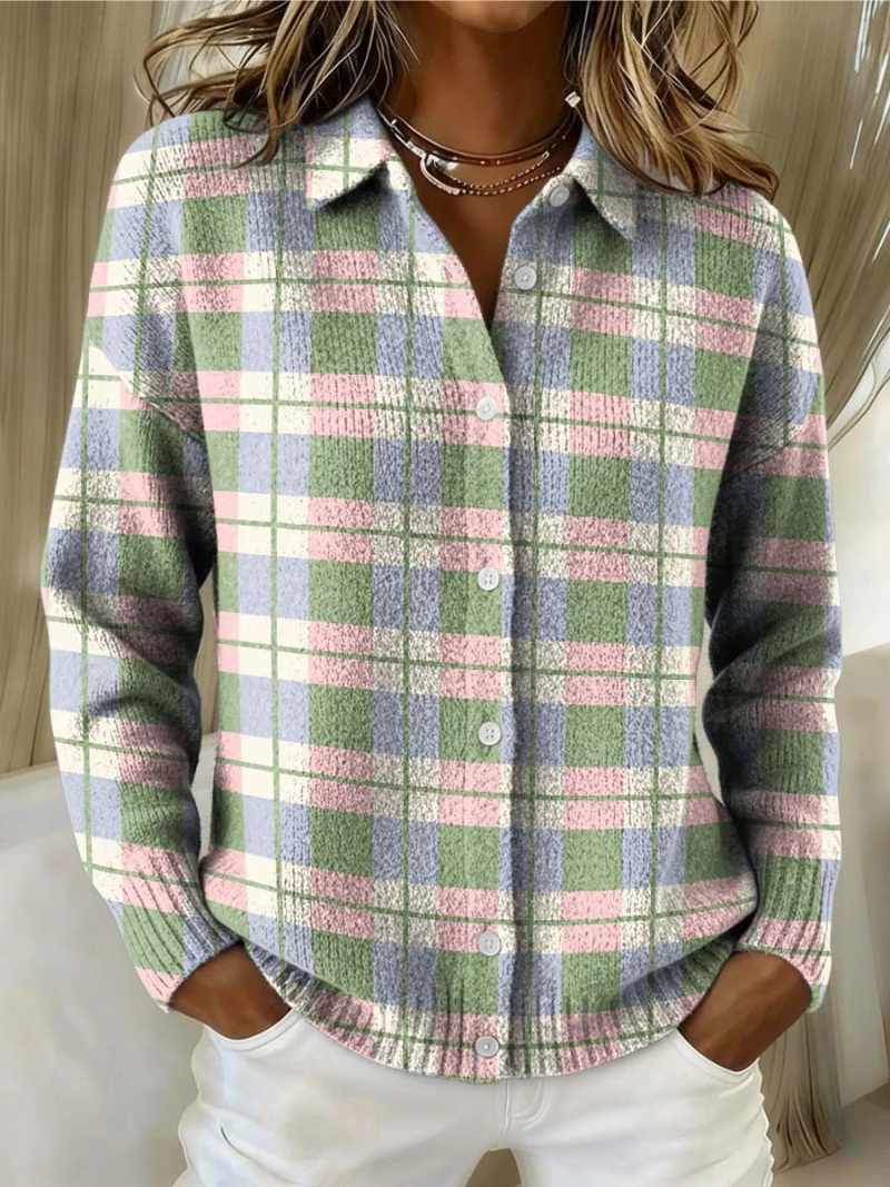 Elle | Checked Hoodie Blouse in Fresh Pastel Colors