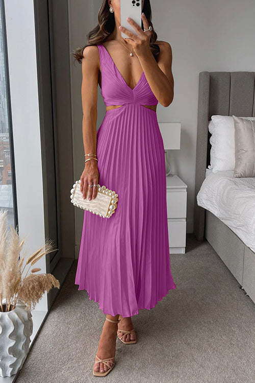Violeta | Cut Out Waist Sleeveless Pleated Maxi Dress