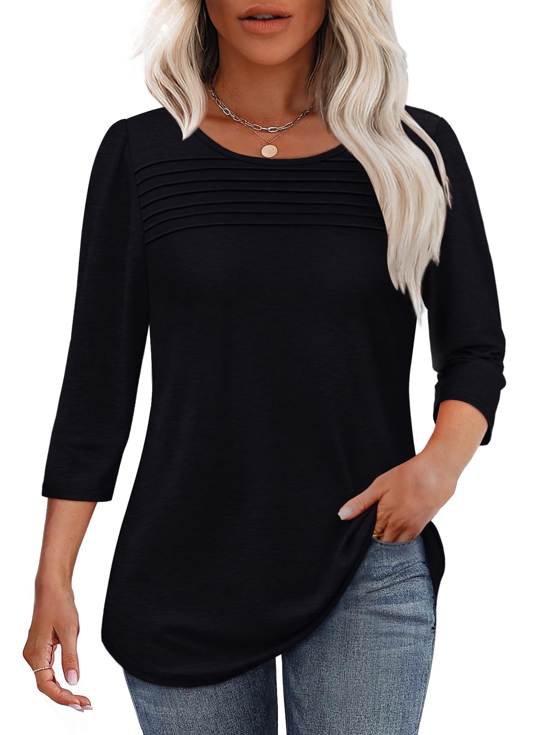 Aspen | Pleated 3/4 Sleeve Top