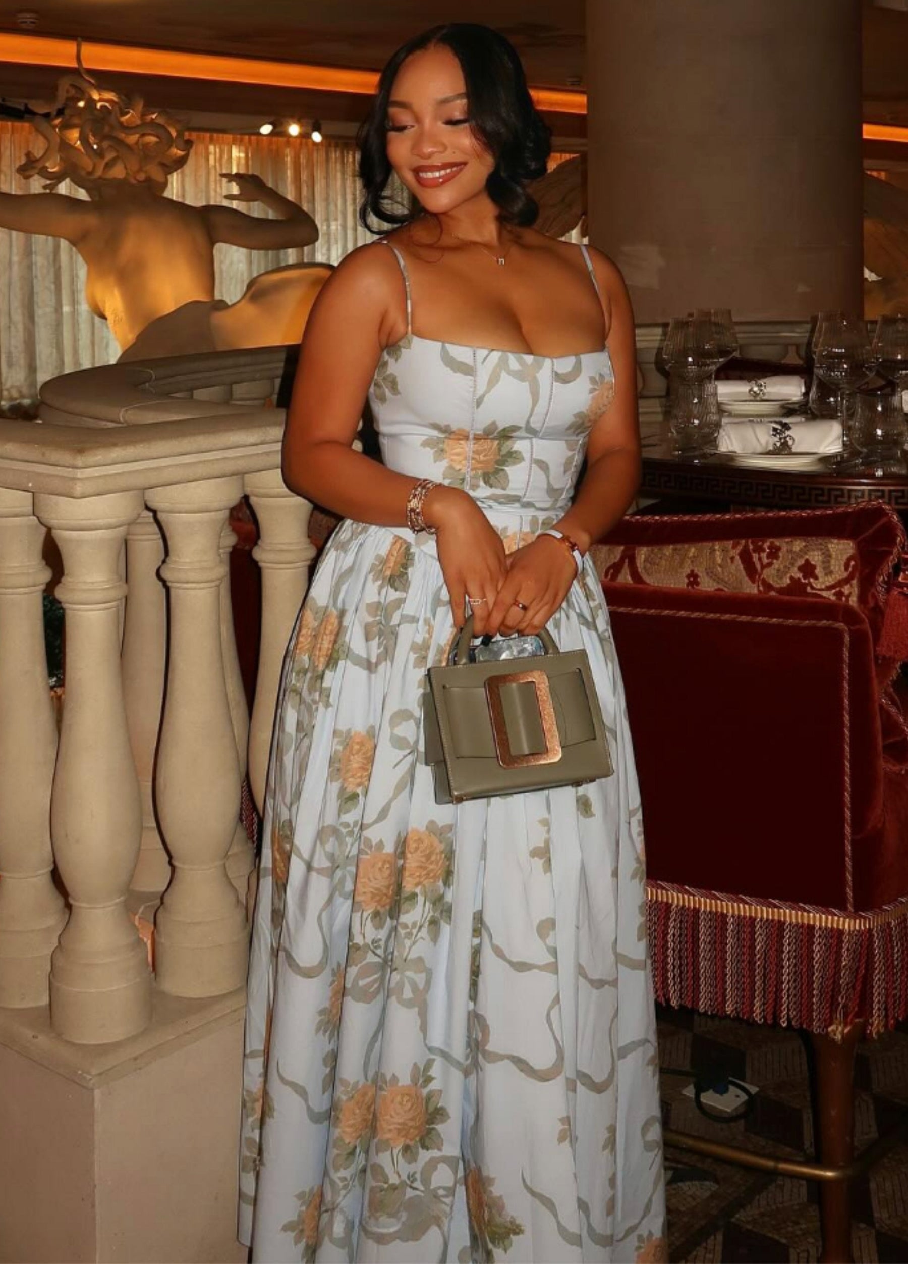 Senna | Bloom Midi Dress – Soft Blue Floral