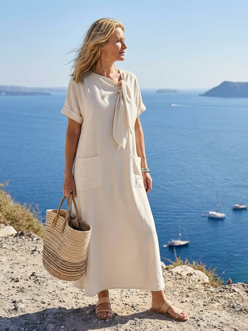 Olivia | Round Neck Short Sleeve Pocket Maxi Dress