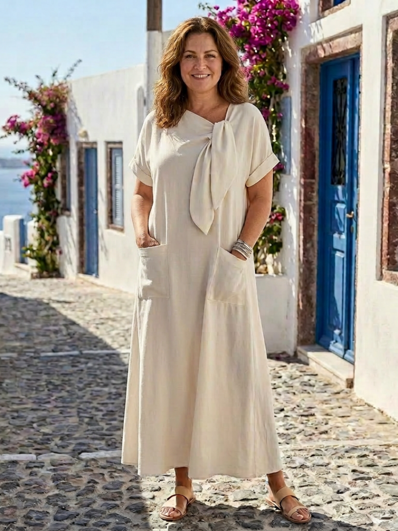 Olivia | Round Neck Short Sleeve Pocket Maxi Dress