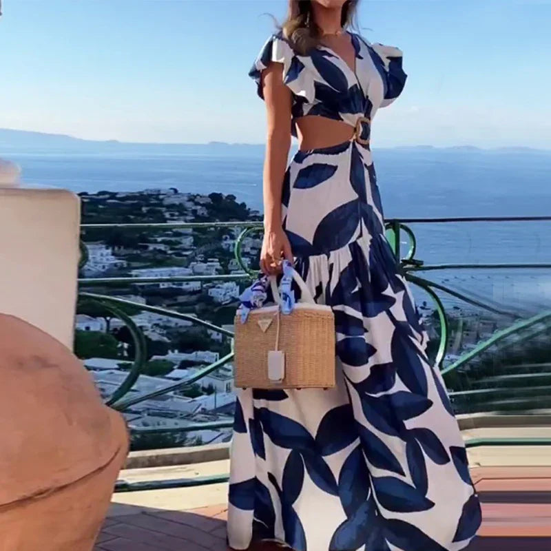 Liv | Summer Butterfly Maxi: Women's Fashion V-Neck Backless Dress