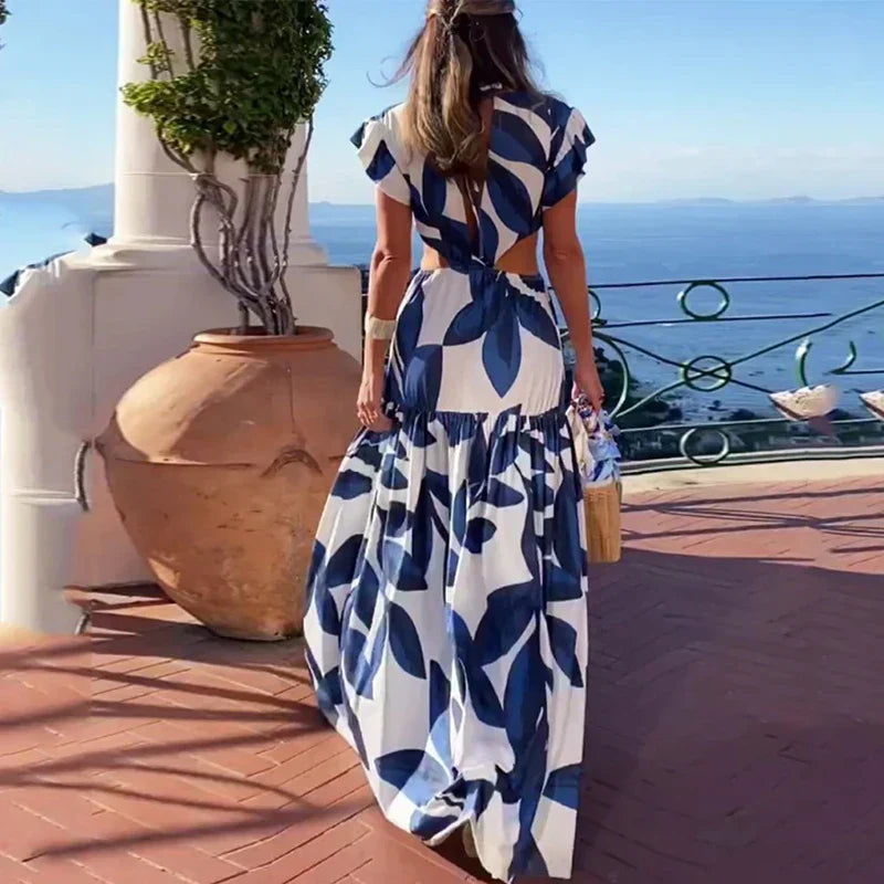 Liv | Summer Butterfly Maxi: Women's Fashion V-Neck Backless Dress